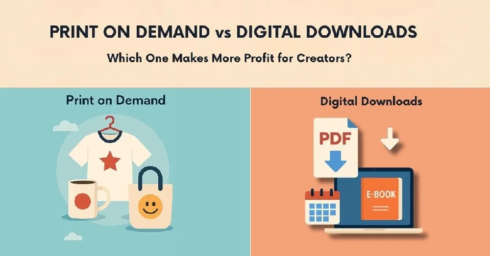 Print on Demand vs Digital Downloads illustration